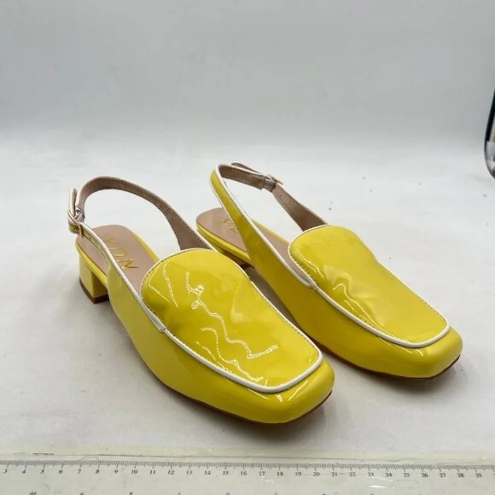 YDN Yellow Patent Slingback Block Heel Loafer